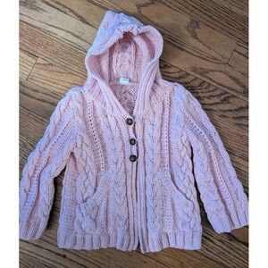 EGG Baby Light Pink Hooded Cable Knit Cardigan Sweater LS Size 3 Years Girls